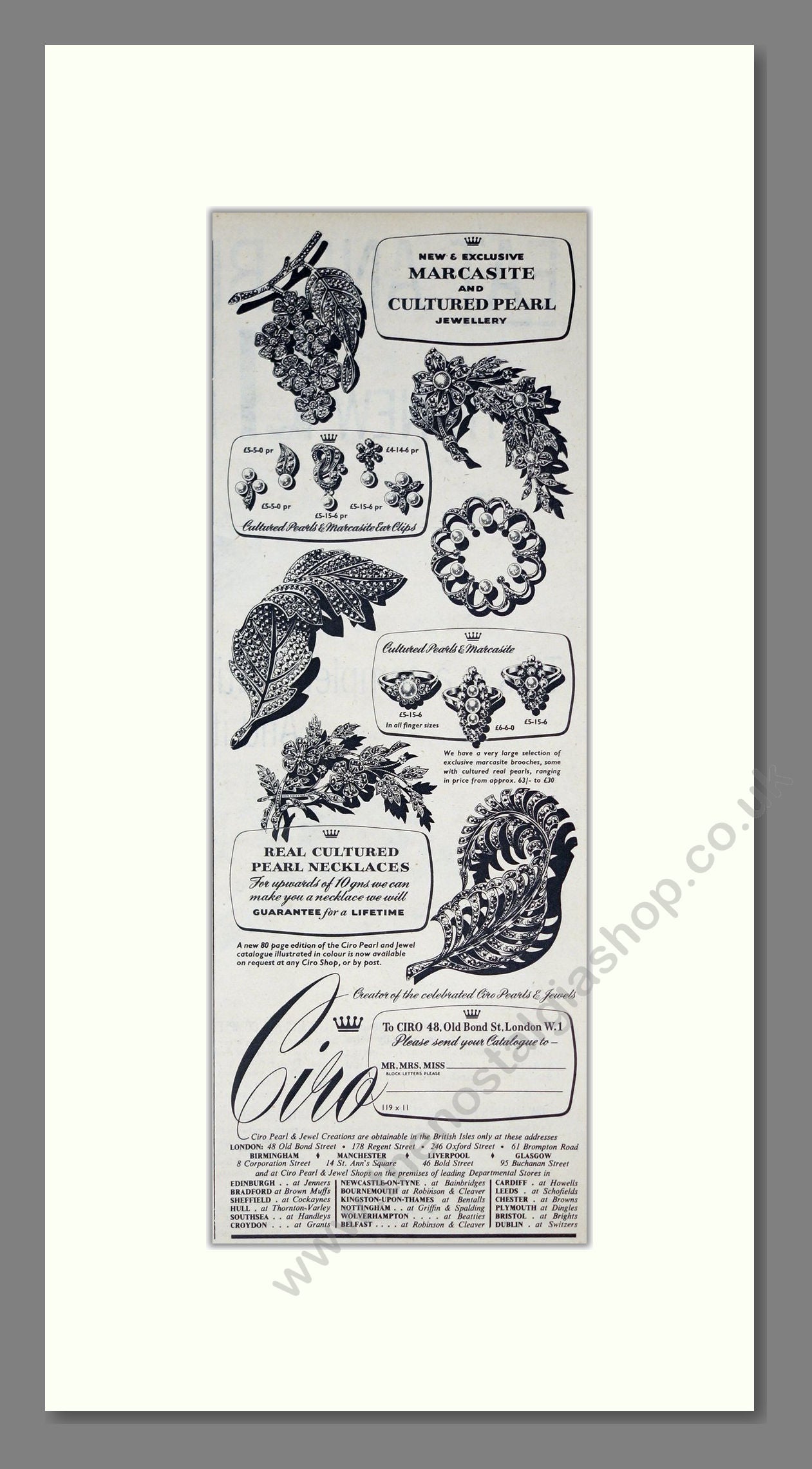 Ciro - Cultured Pearls. Vintage Advert 1961 (ref AD303647)