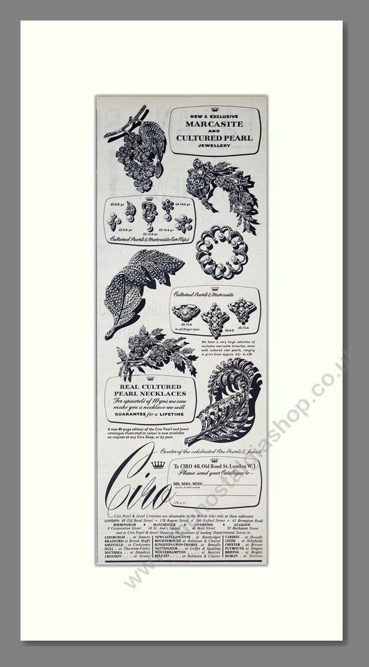 Ciro - Cultured Pearls. Vintage Advert 1961 (ref AD303647)