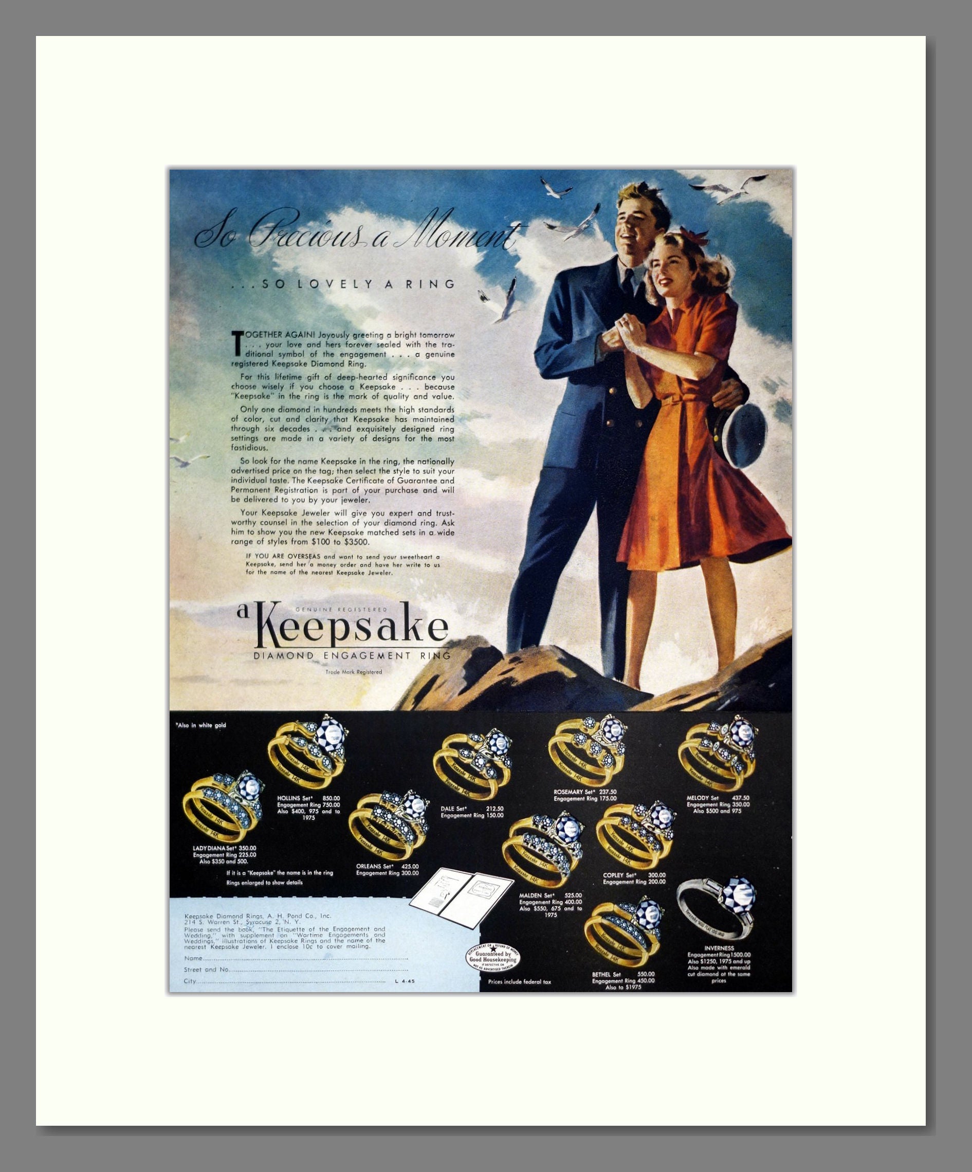 Keepsake - Diamond Rings. Vintage Advert 1945 (ref AD303653)
