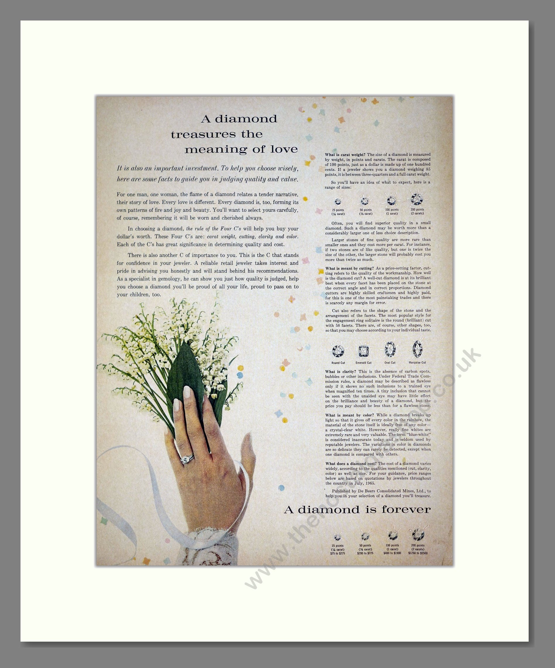 De Beers - A Diamond Is Forever. Vintage Advert 1965 (ref AD303667)