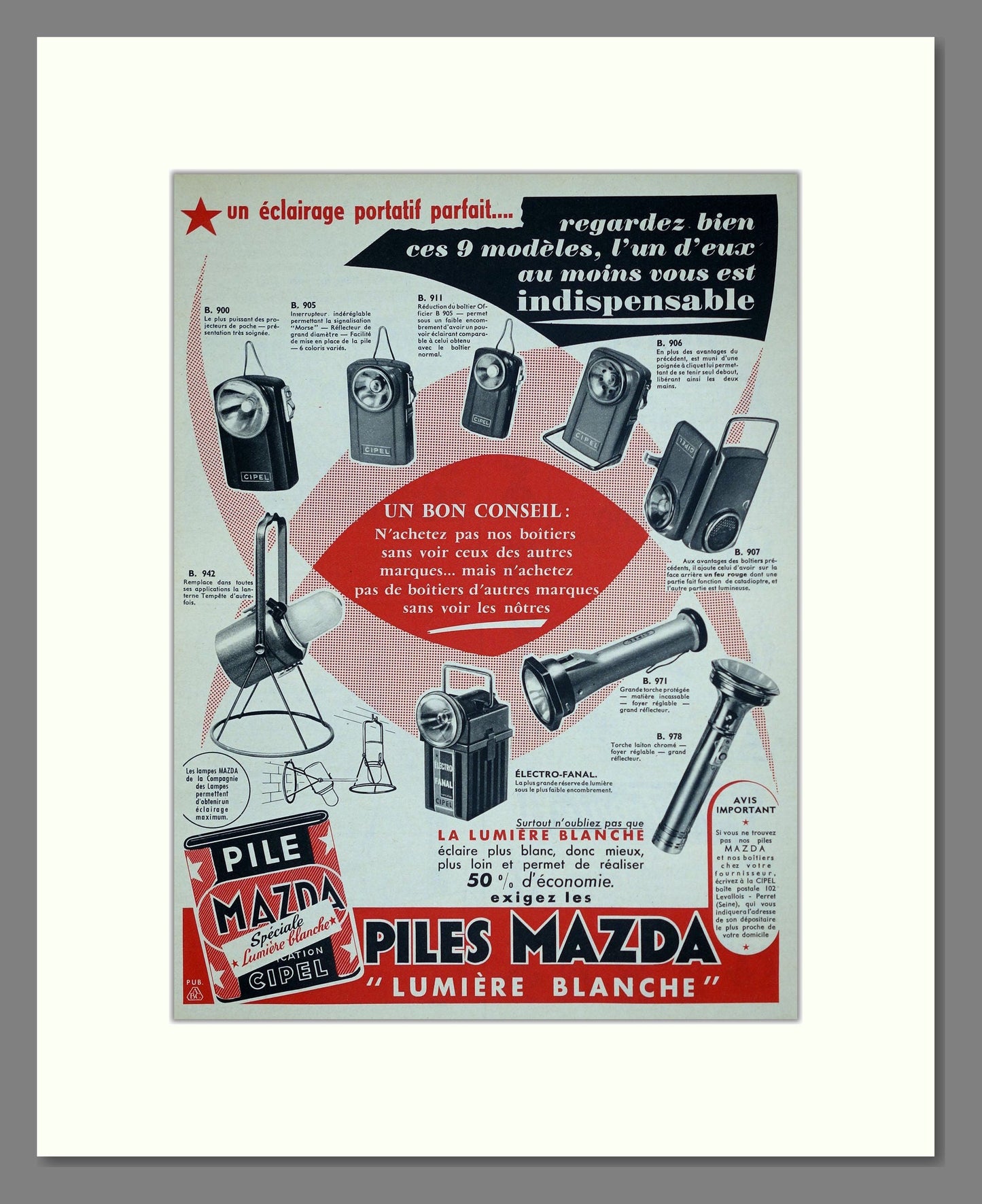 Mazda - Battery Powered Lights (French Advert). Vintage Advert 1957 (ref AD303671)