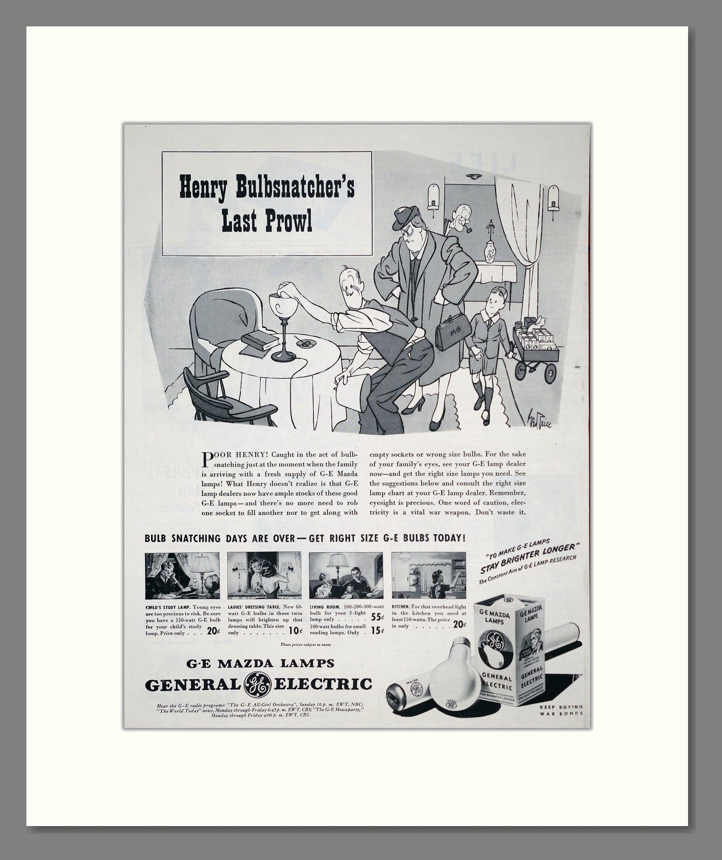 General Electric - Light Bulbs. Vintage Advert 1945 (ref AD303678)