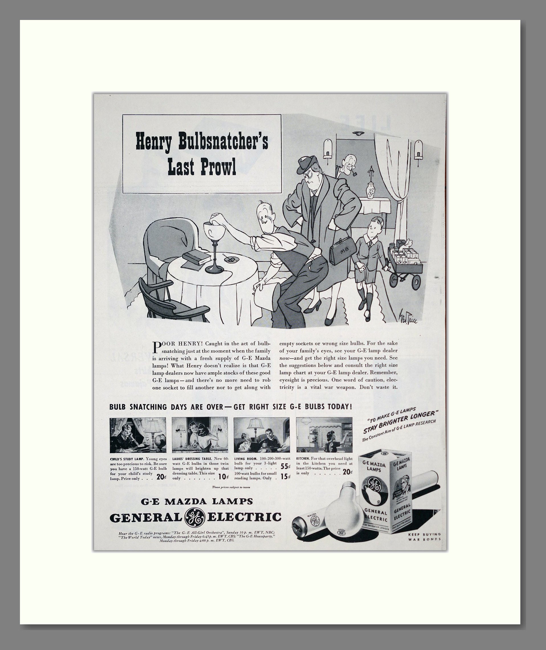 General Electric - Light Bulbs. Vintage Advert 1945 (ref AD303678)