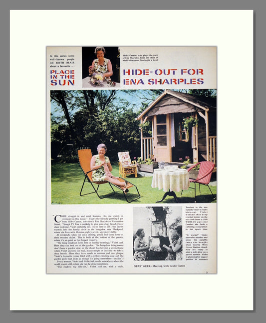 Ena Sharples Coronation Street - Place In The Sun Article (Sheds). Vintage Advert 1962 (ref AD303691)
