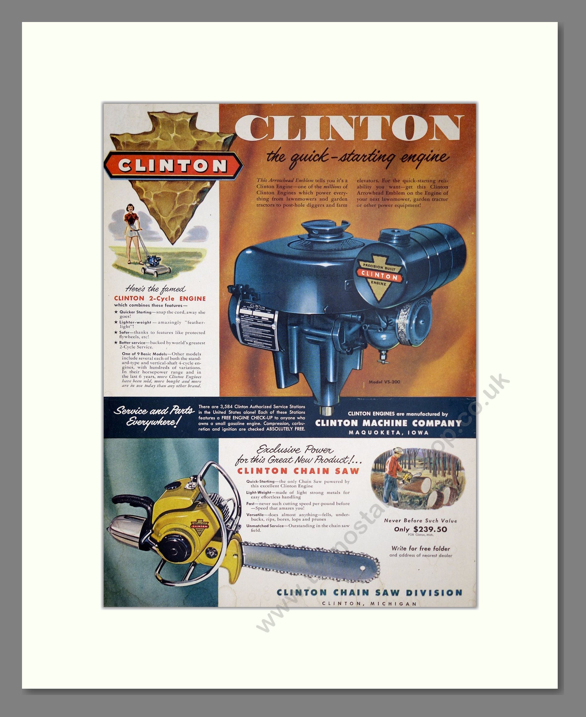 Clinton - Chain Saws. Vintage Advert 1953 (ref AD303694)