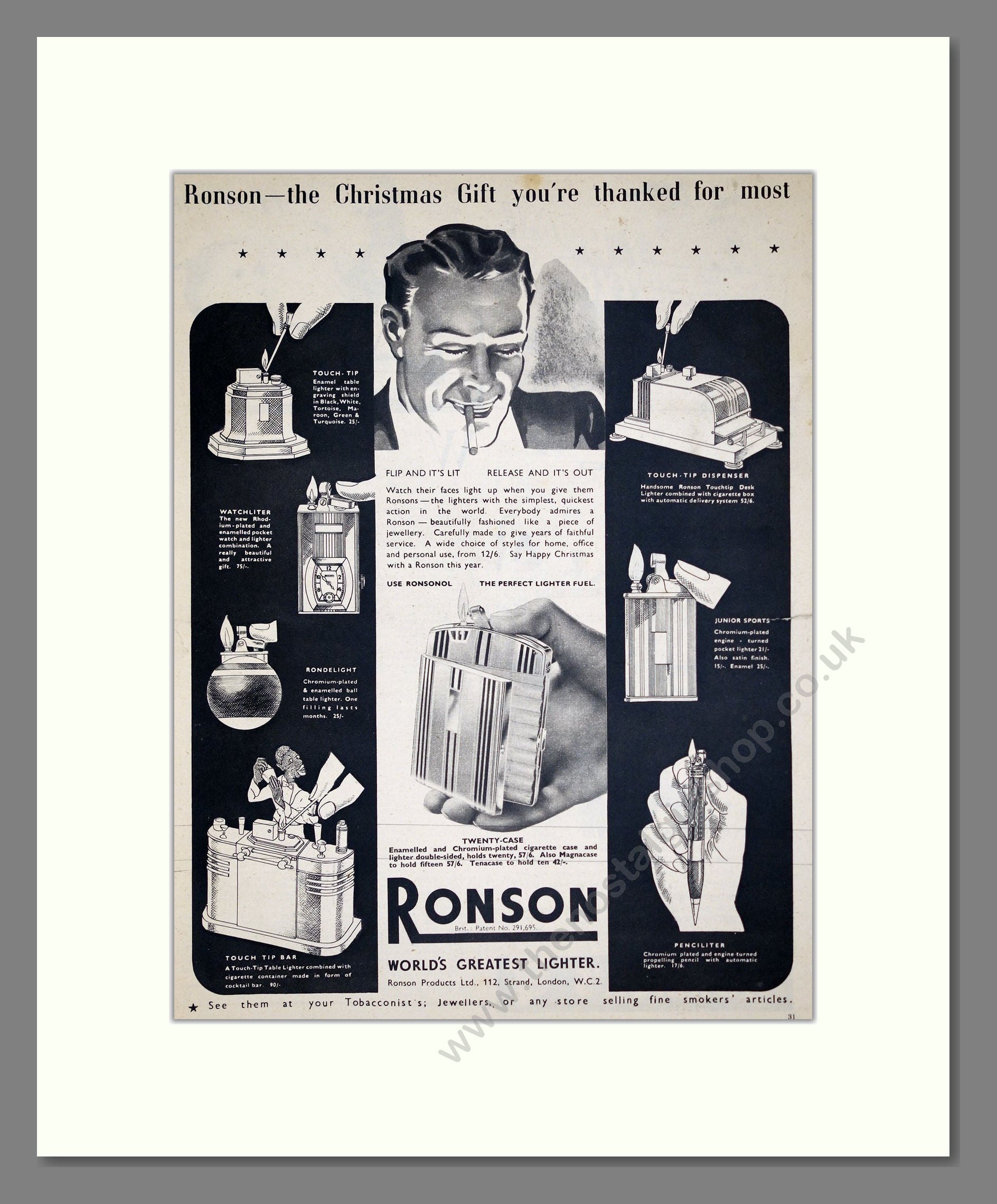 Ronson - Cigarette Lighters. Vintage Advert 1936 (ref AD303709)