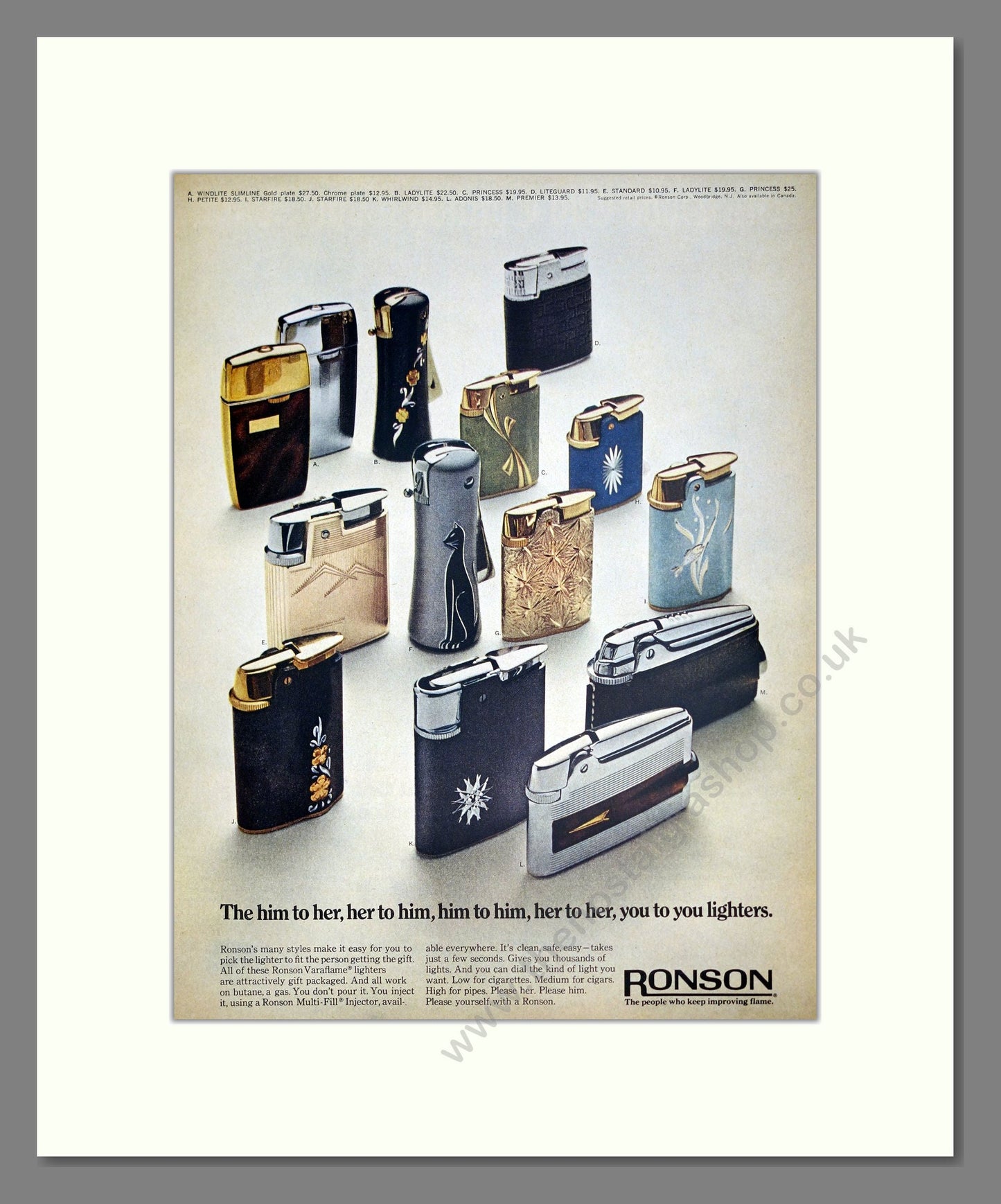 Ronson - Cigarette Lighters. Vintage Advert 1968 (ref AD303710)