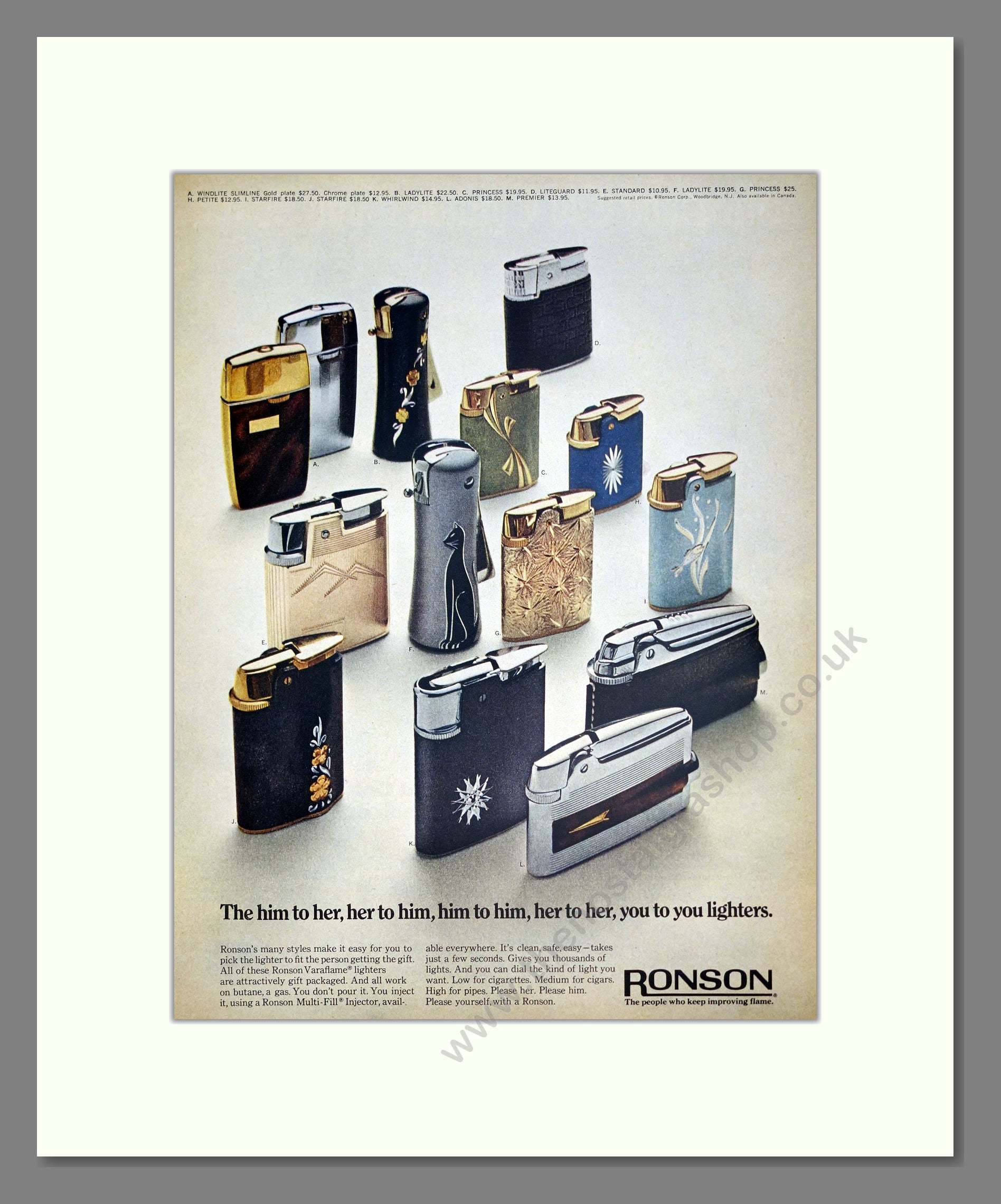 Ronson - Cigarette Lighters. Vintage Advert 1968 (ref AD303710)