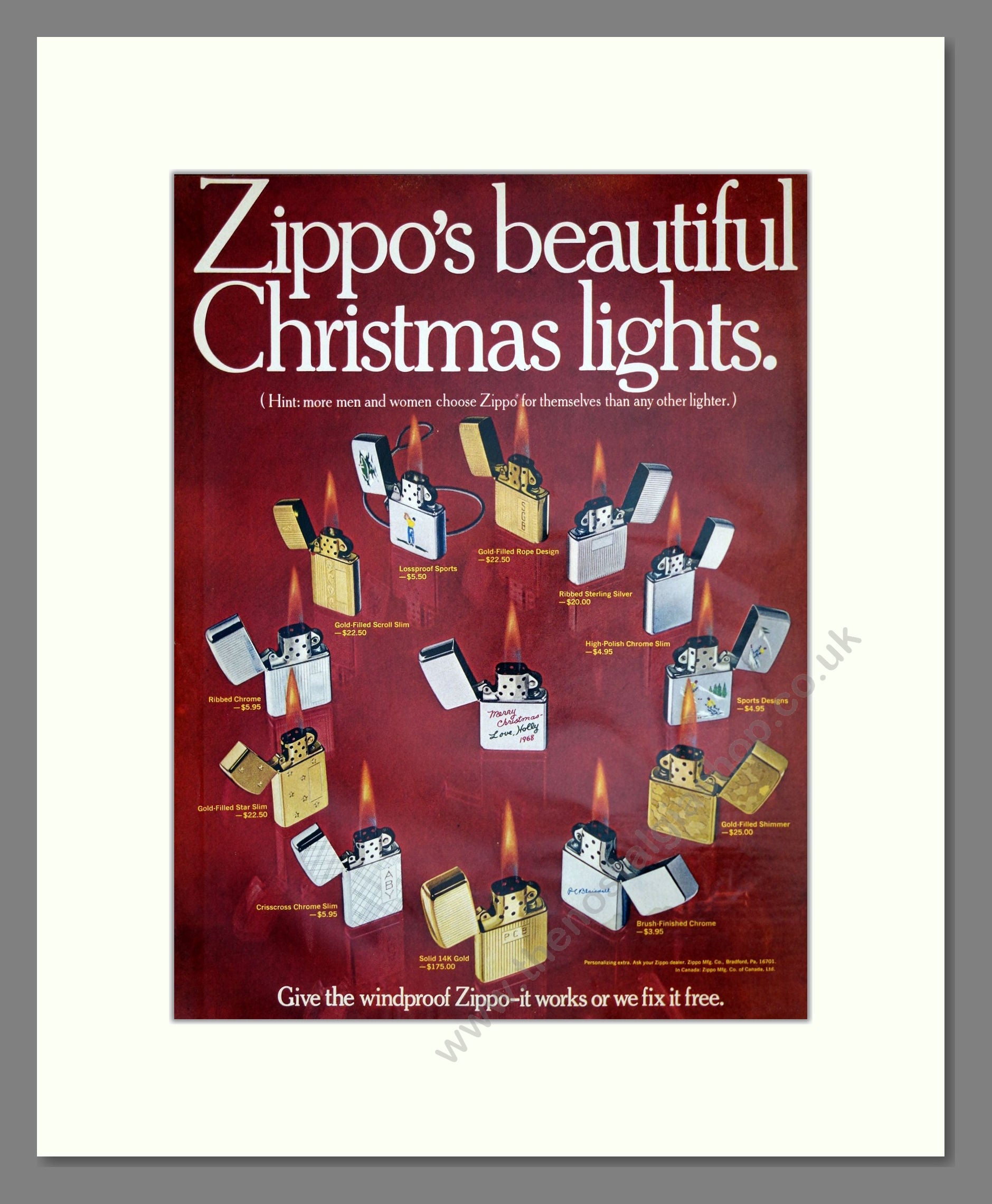 Zippo - Cigarette Lighters. Vintage Advert 1968 (ref AD303719)