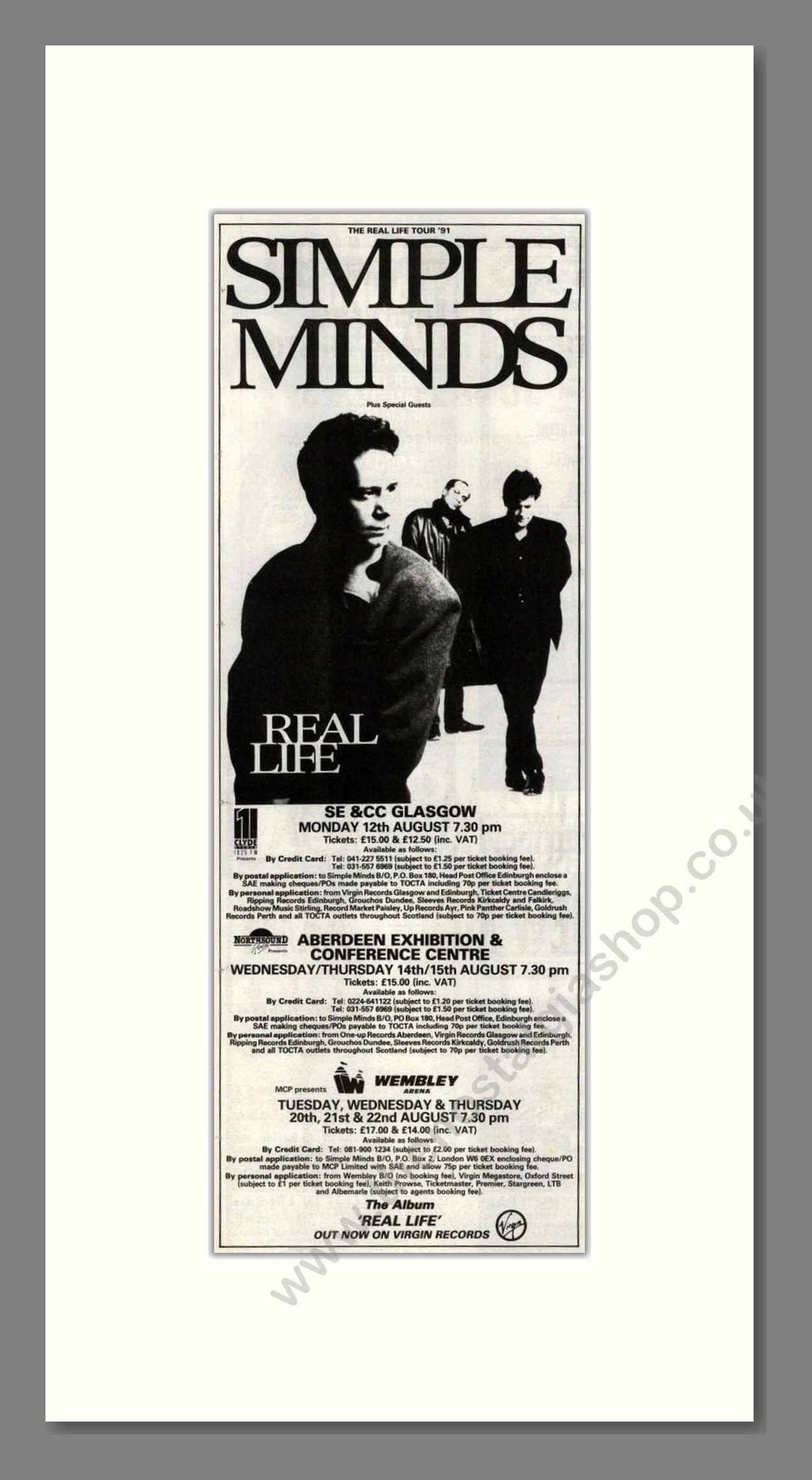 Simple Minds - Real Life. Vintage Advert 1991 (ref AD201607)