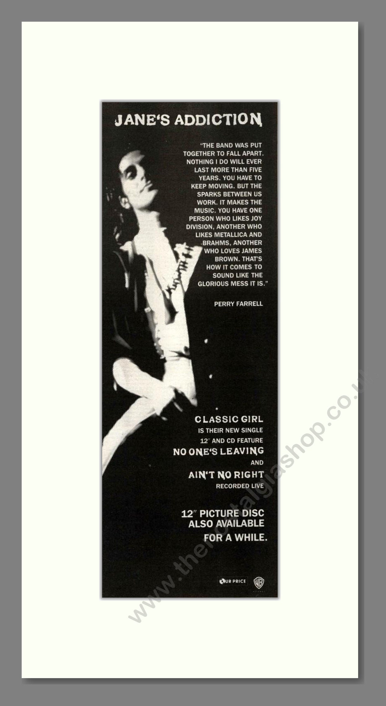 Jane's Addiction - Classic Girl. Vintage Advert 1991 (ref AD201608)
