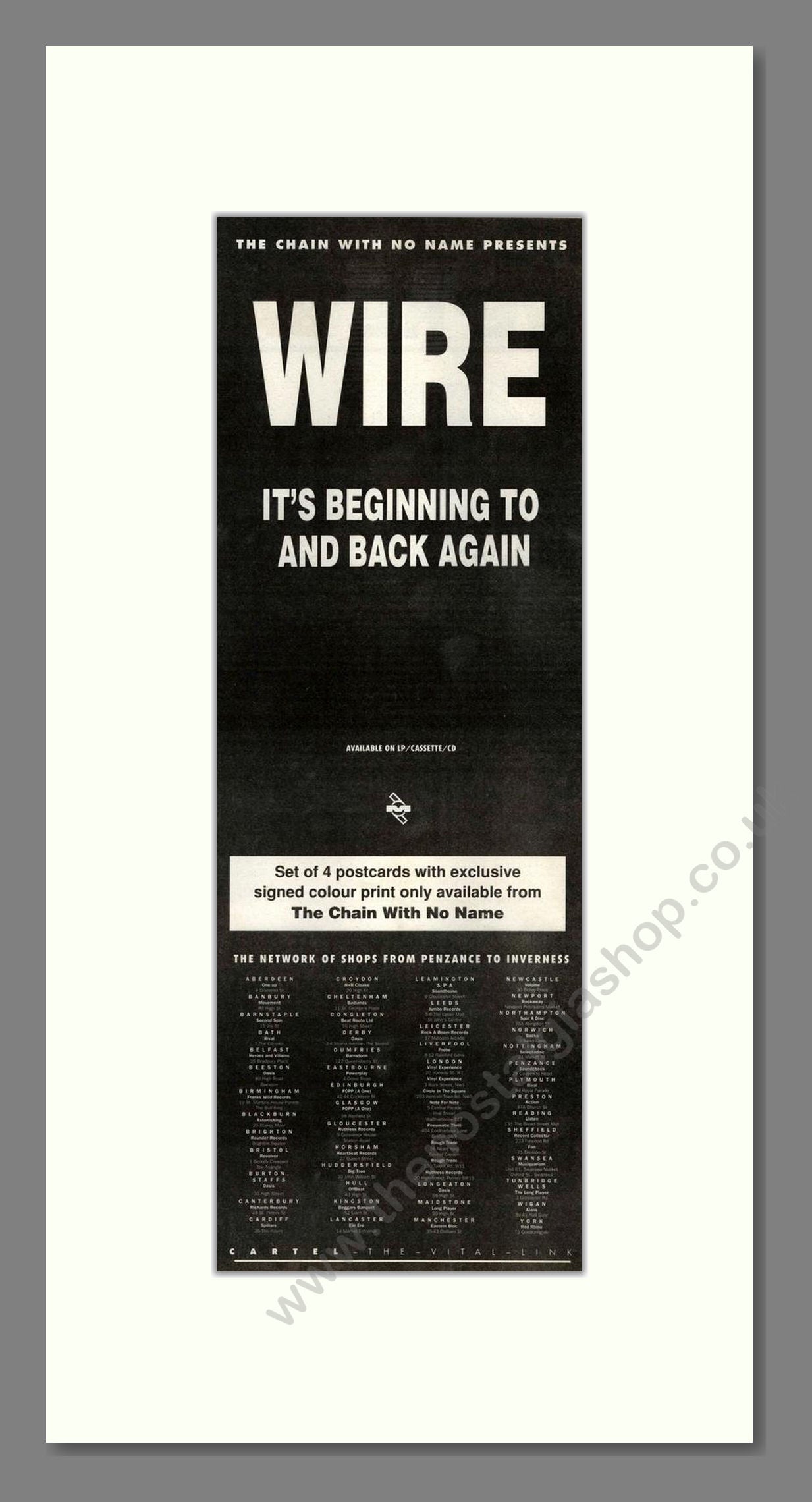 Wire - It's Beginning To And Back Again. Vintage Advert 1989 (ref AD201614)