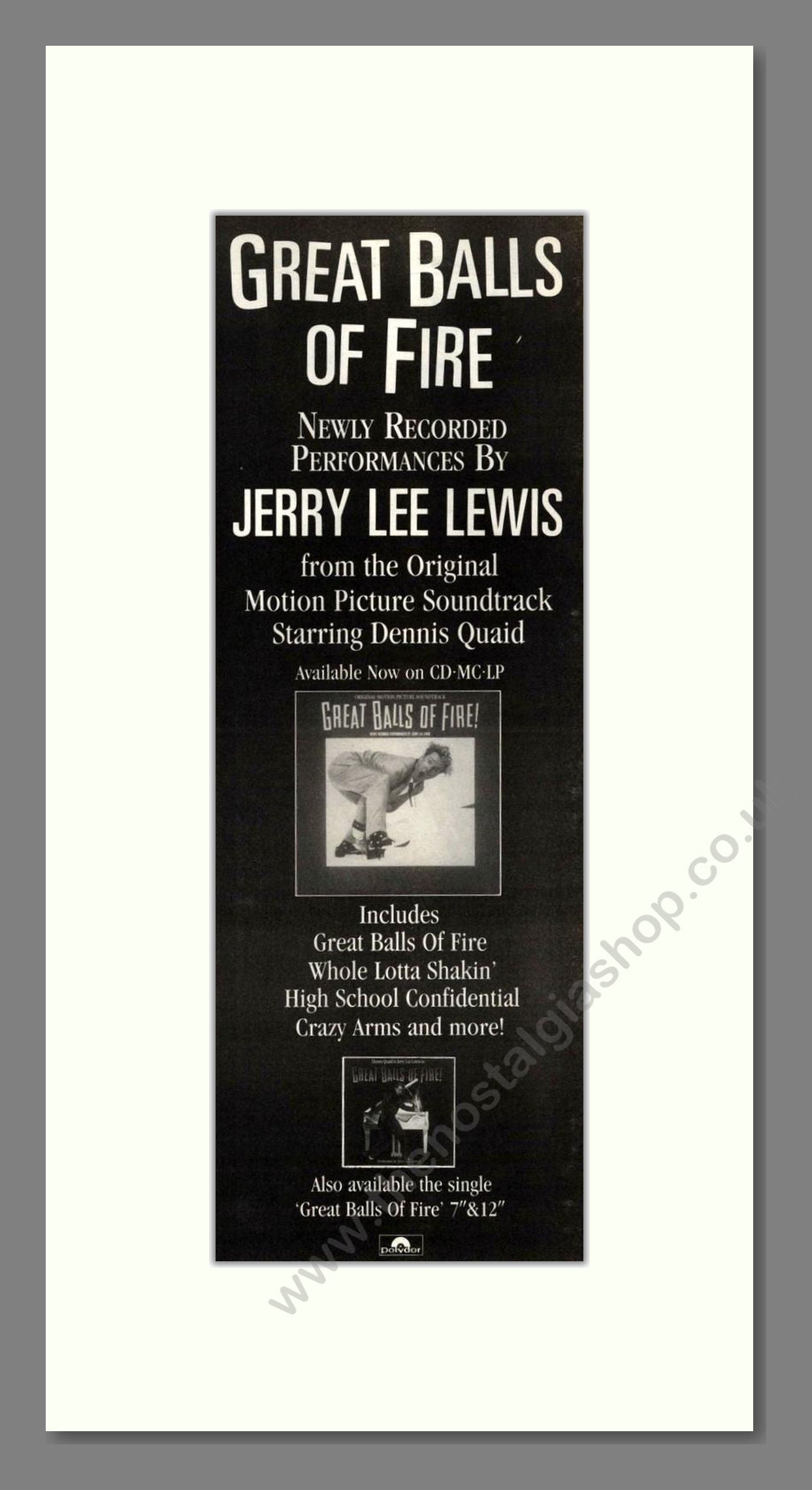 Jerry Lee Lewis - Great Balls Of Fire. Vintage Advert 1989 (ref AD201650)