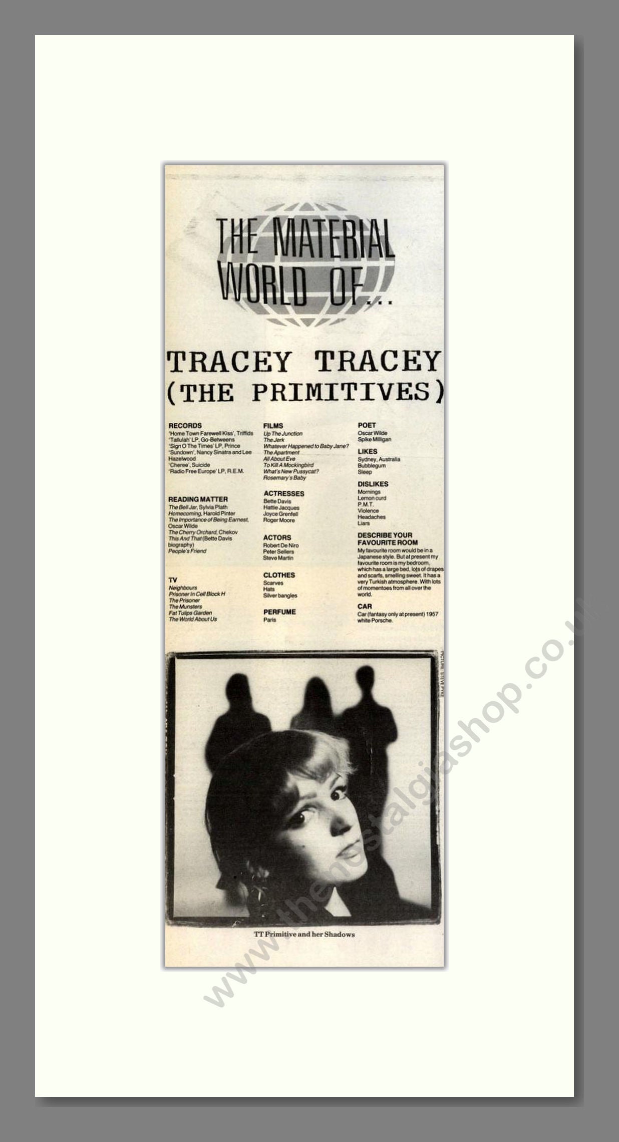 Tracey Tracey (The Primatives) - The Material World Of. Vintage Advert 1988 (ref AD201659)