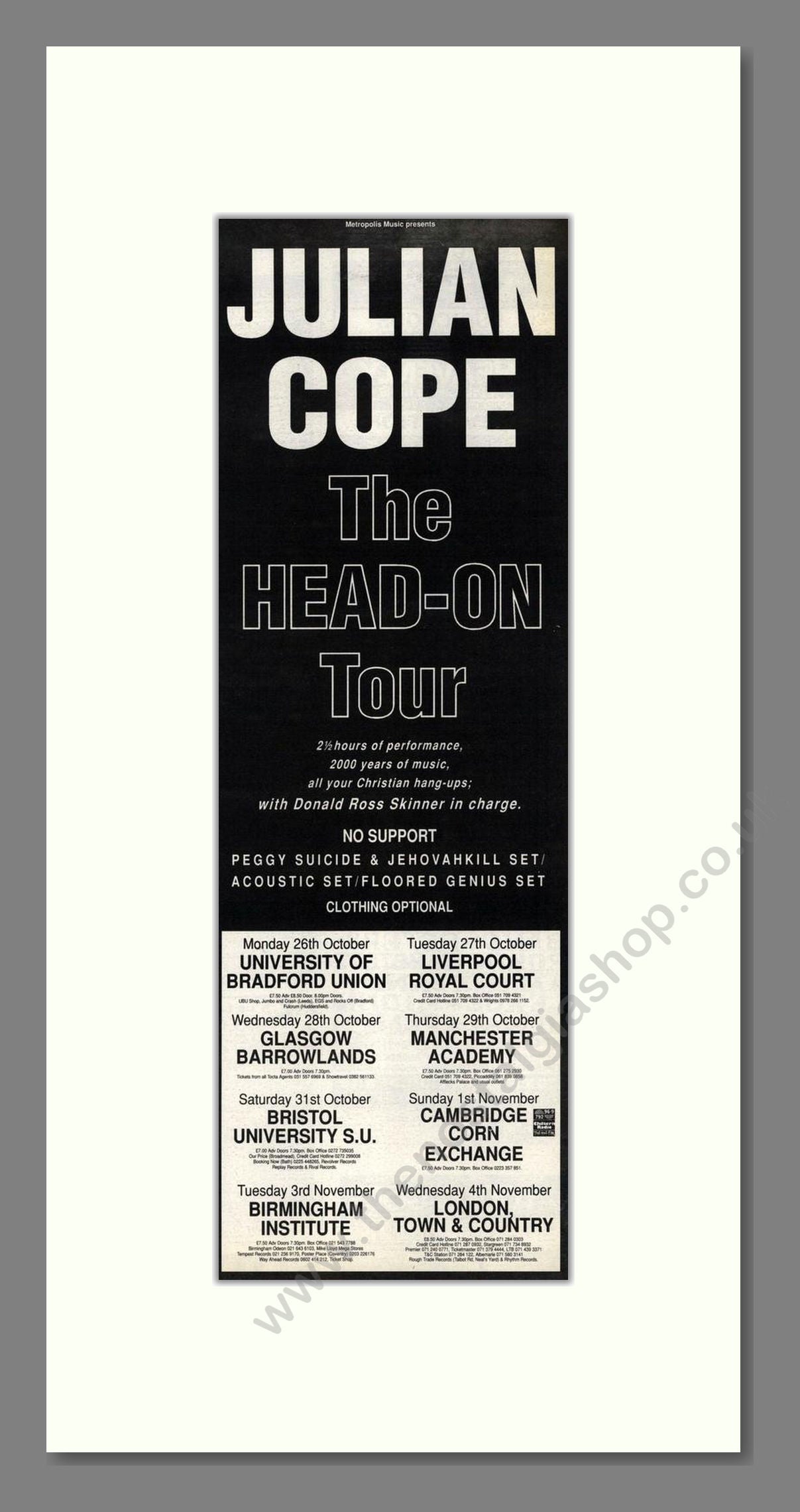Julian Cope - UK Tour. Vintage Advert 1992 (ref AD201661)