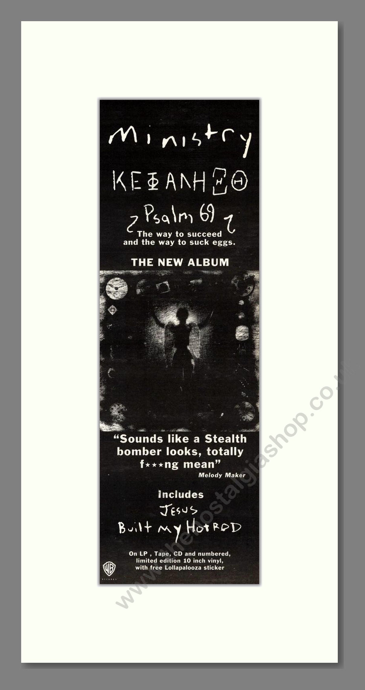 Ministry - Psalm 69. Vintage Advert 1992 (ref AD201665)