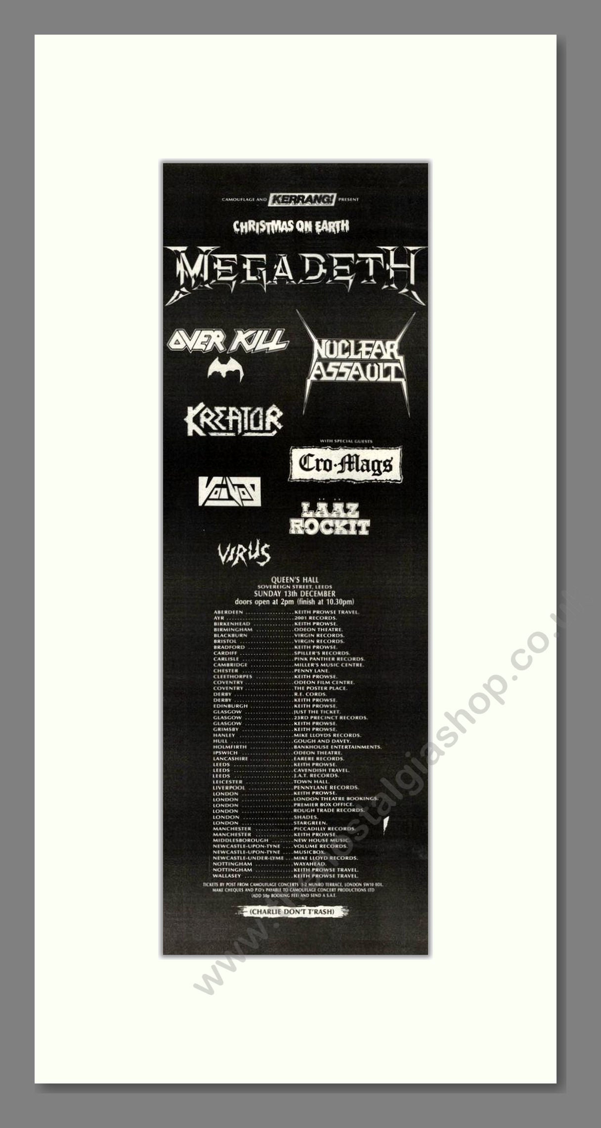 Kerrang - Christmas On Earth Tour (Megadeth). Vintage Advert 1987 (ref AD201683)
