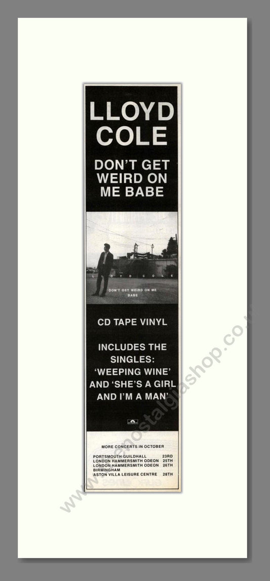 Lloyd Cole - Don't Get Weird On Me Babe. Vintage Advert 1991 (ref AD201690)