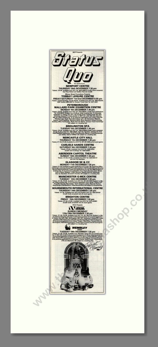 Status Quo - UK Tour. Vintage Advert 1989 (ref AD201696)