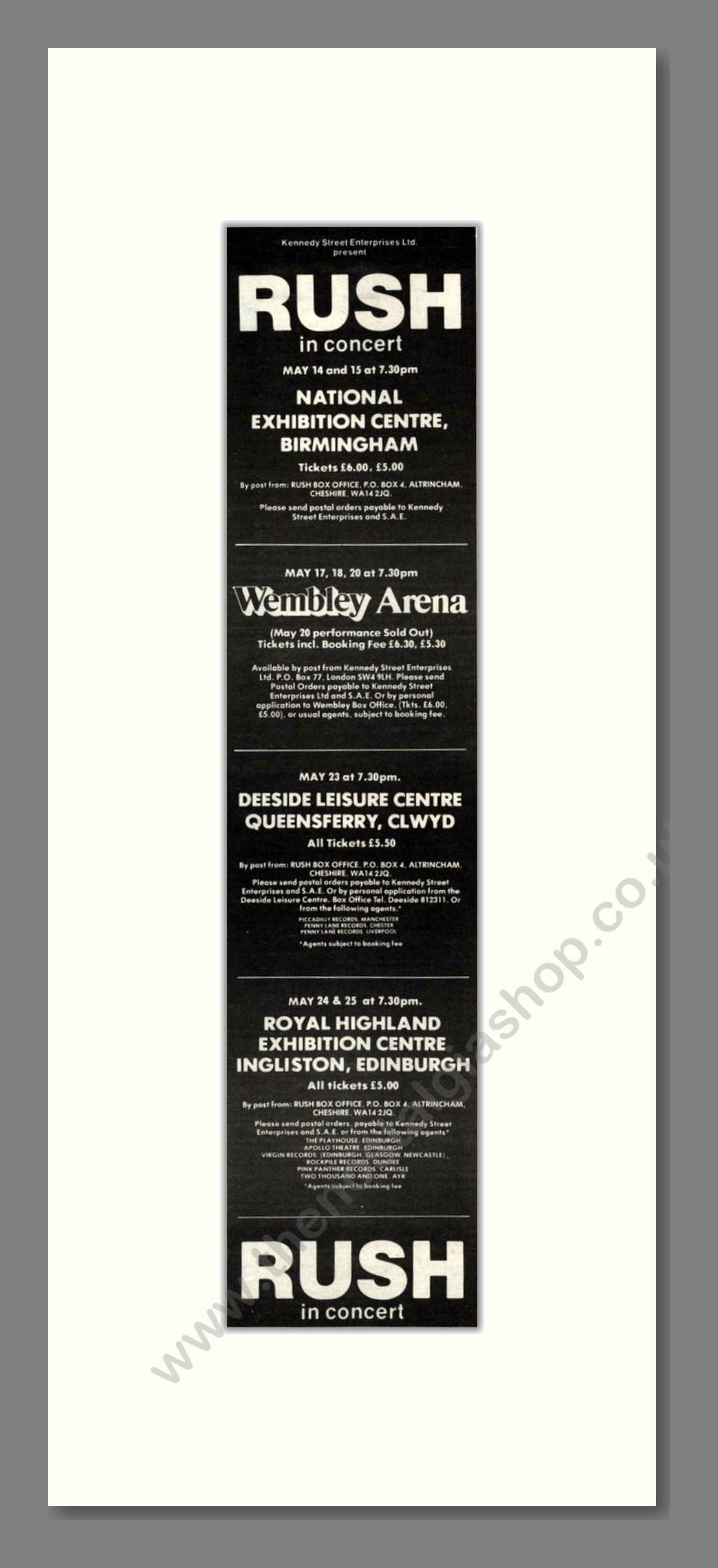 Rush - UK Tour. Vintage Advert 1983 (ref AD201699)