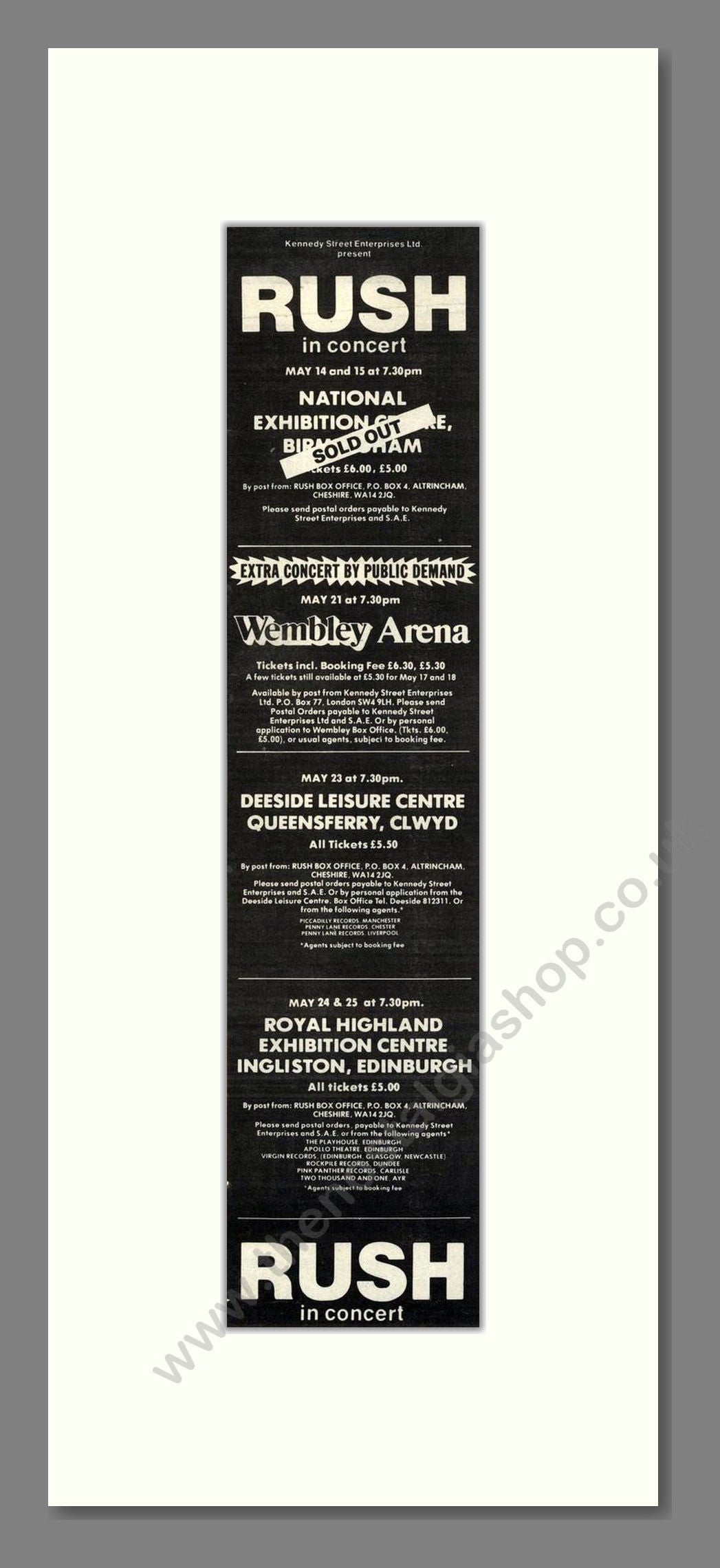Rush - UK Tour. Vintage Advert 1983 (ref AD201700)