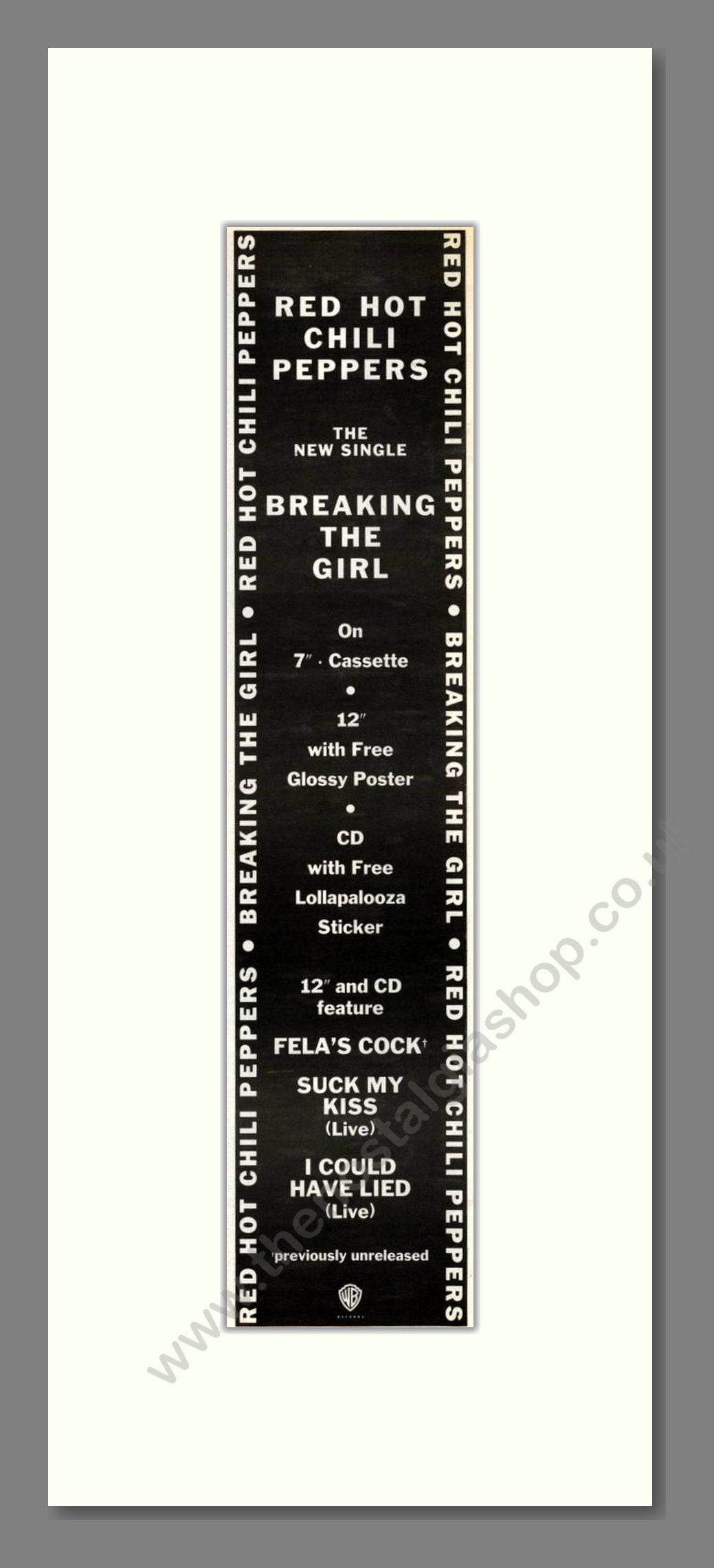 Red Hot Chili Peppers - Breaking The Girl. Vintage Advert 1992 (ref AD201703)