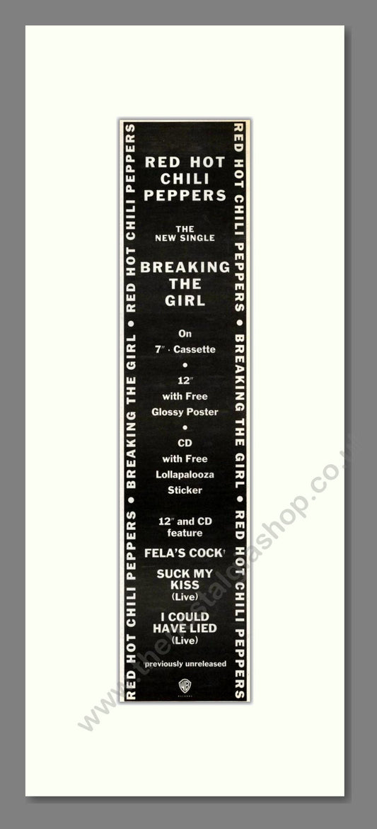 Red Hot Chili Peppers - Breaking The Girl. Vintage Advert 1992 (ref AD201703)