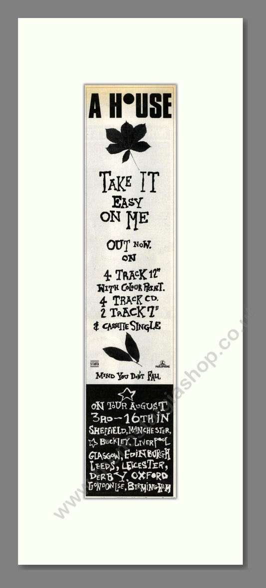A House - Take It Easy On Me. Vintage Advert 1992 (ref AD201704)