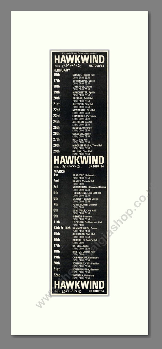 Hawkwind - UK Tour. Vintage Advert 1984 (ref AD201706)