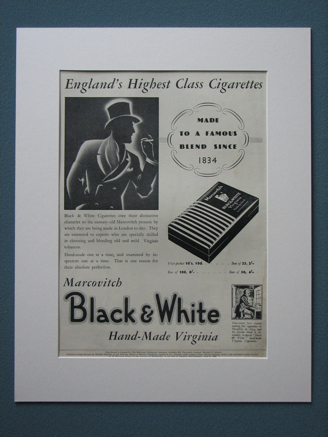 Black & White Cigarettes 1935 Original advert (ref AD839)