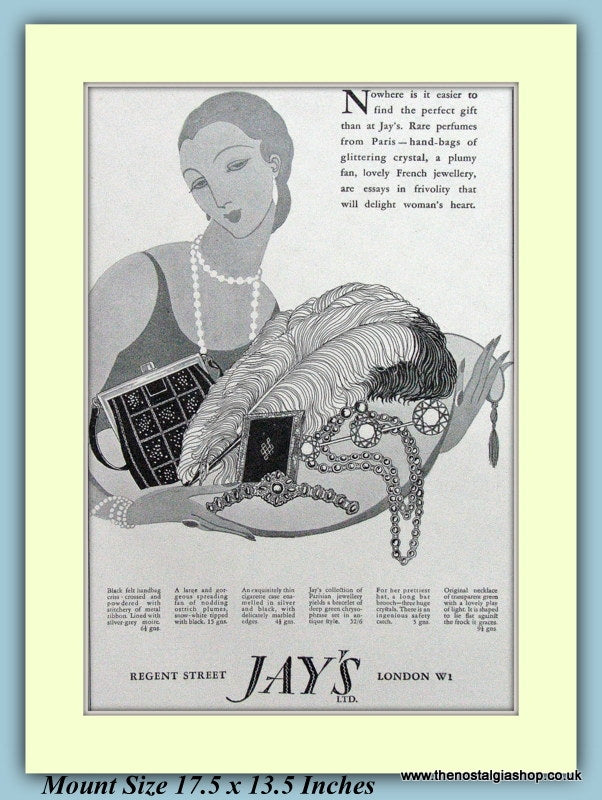 Jay's Fashions Regents Street London Original Advert 1927 (ref AD9241)
