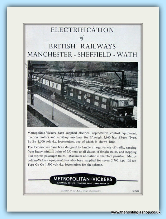 Metropolitan-Vickers Electrical Equipment Original Advert 1956 (ref AD6521)