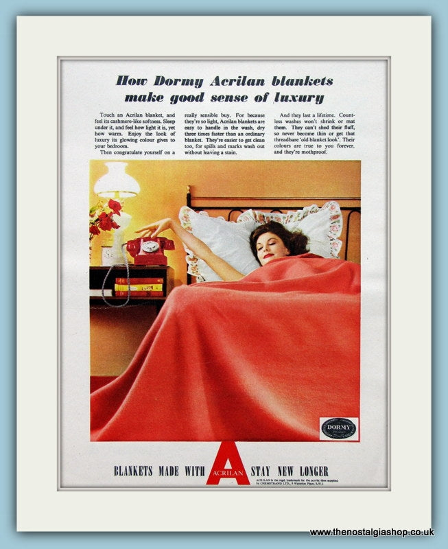 Dormy Acrilan Blankets. Original Advert 1959 (ref AD2413)