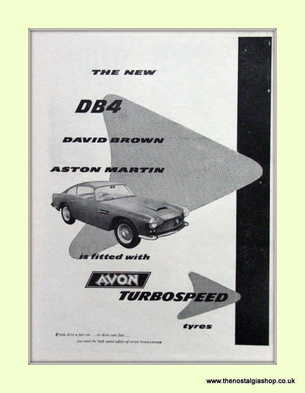 Aston Martin DB 4 Avon Turbo Speed Tyres Original Advert 1958 (ref AD6724)