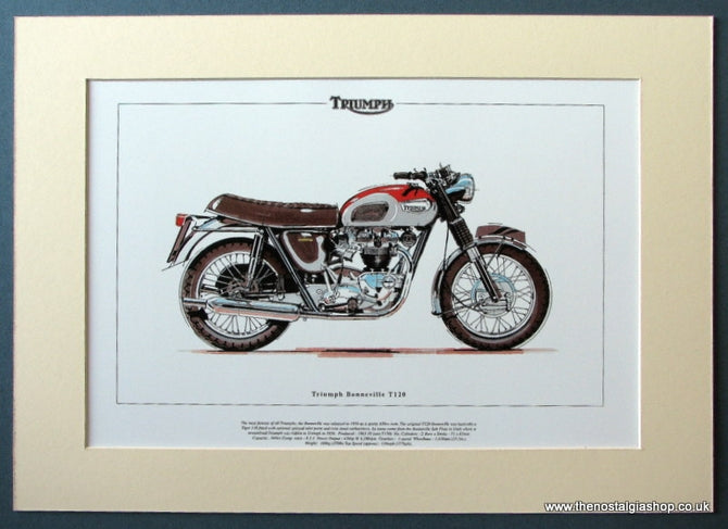Triumph Bonneville T120. Mounted Motorcycle Print. (ref PR3017)