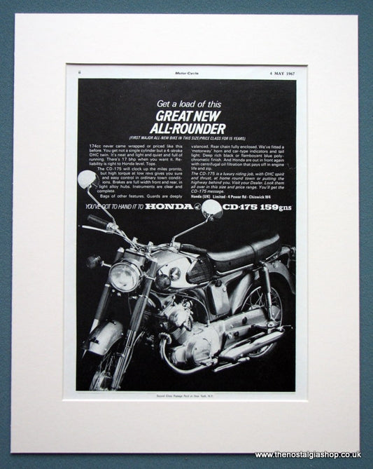 Honda CD-175 Motorcycle. Original advert 1967 (ref AD1278)