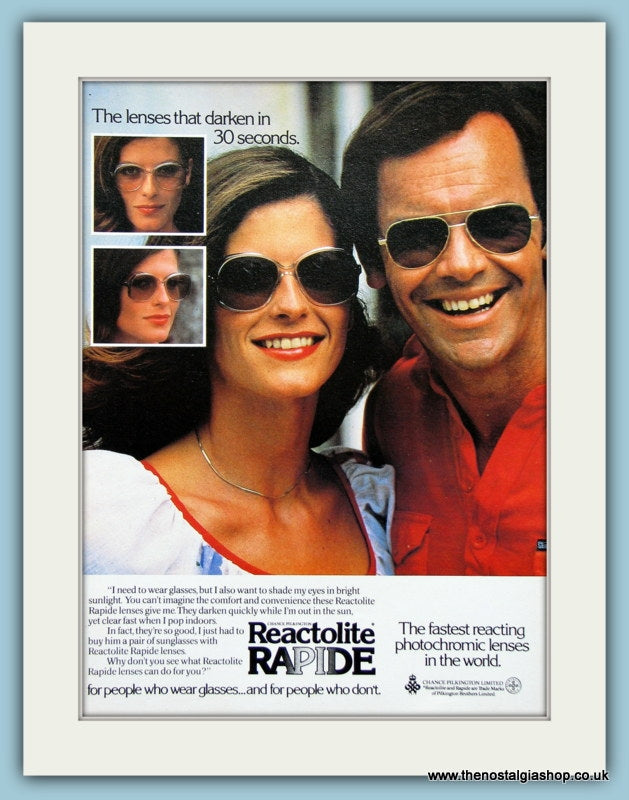 Reactolite Rapide Sunglasses Original Advert 1980's (ref AD2244)