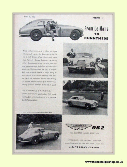 Aston Martin DB2 Le Mans Original Advert 1953 (ref AD6714)