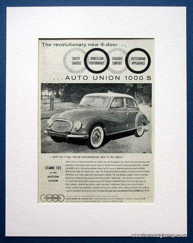Auto Union 1000 s 4 Door 1959 Original Advert (ref AD1450)