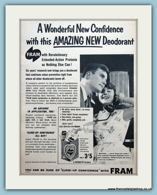 Fram Deodorant Original Advert 1959 (ref AD3655)