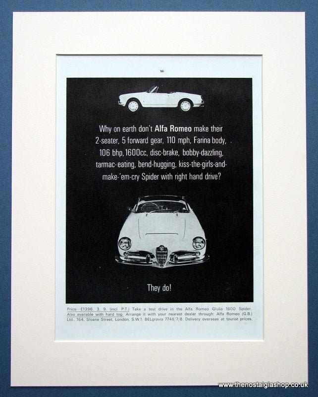 Alfa Romeo Giulia 1600 Spider. Original advert 1964 (ref AD1414)