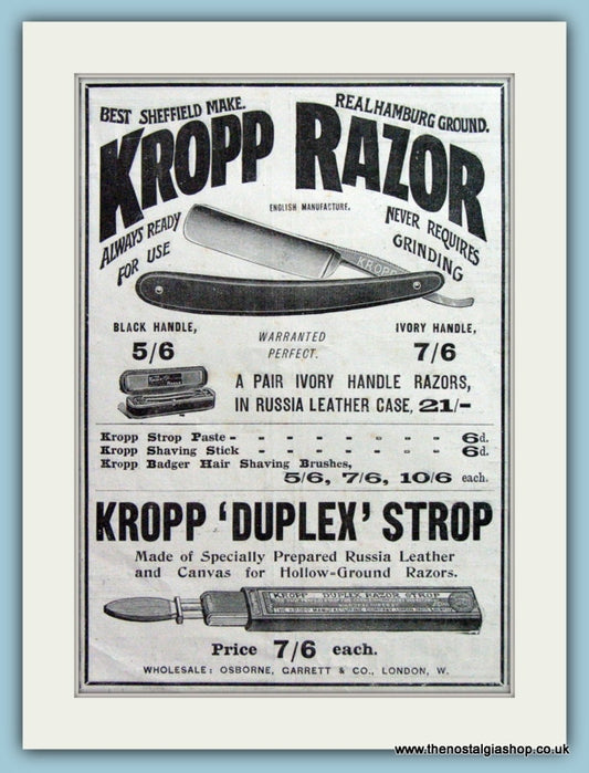 Kropp Razor and Duplex Strop. Original Advert 1902 (ref AD6017)