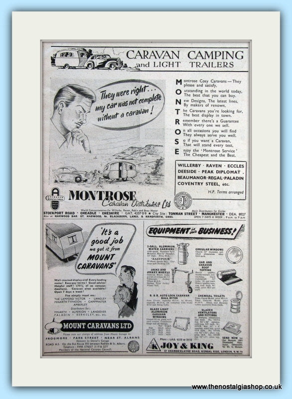 Montrose Caravans, Mount Caravans & Joy & King Equipment Original Advert 1953 (ref AD6338)