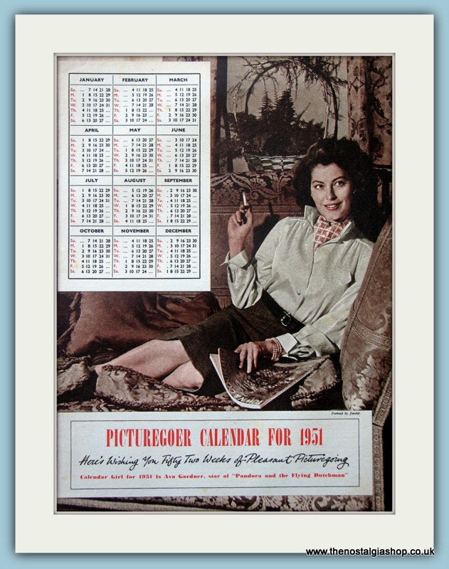 Picturegoer Calendar 1951 Featuring Ava Gardner Original Advert (ref AD4700)