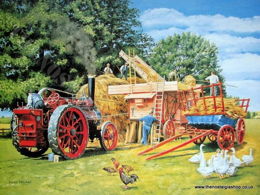Threshing By Steam. Traction Engine Print (ref N54)