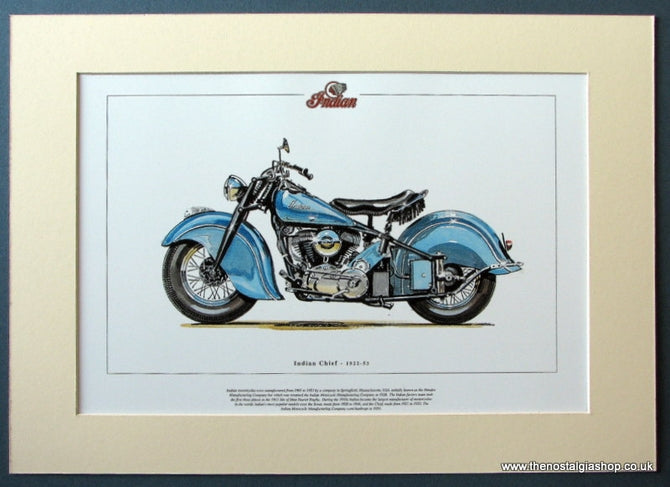 Indian Chief 1922-53. Mounted Motorcycle Print. (ref PR3011)