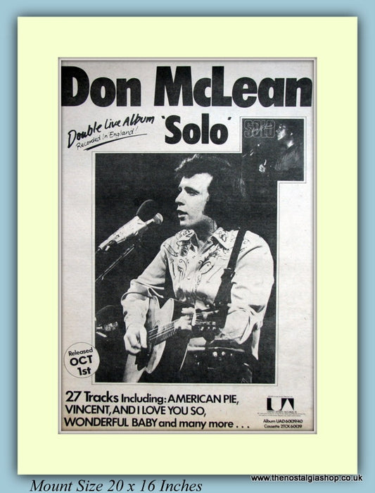 Don McLean Solo Original Advert 1976 (ref AD9142)