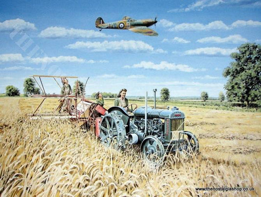 Harvesting Victory, Fordson Tractor & Spitfire print (ref N75)