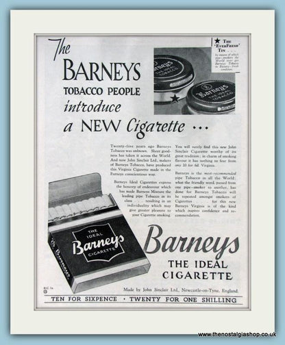 Barneys Cigarettes Set Of 2 Original Adverts 1938 (ref AD6083)