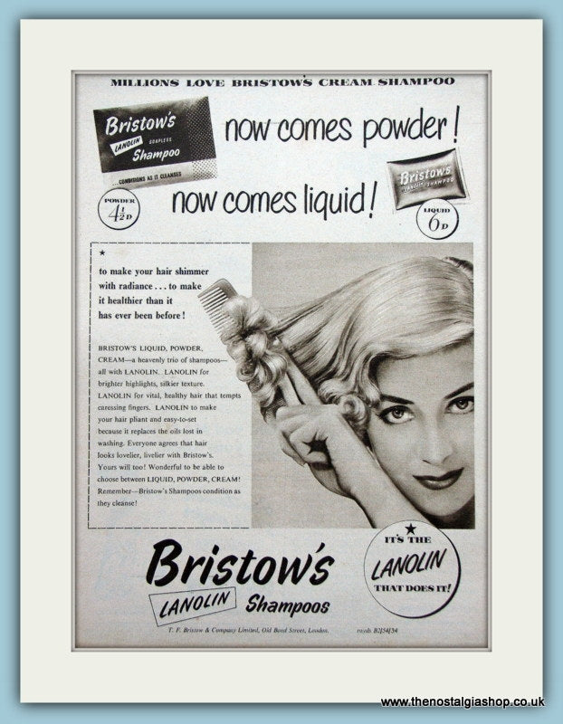 Bristow's Cream Shampoo Original Advert 1954 (ref AD3622)